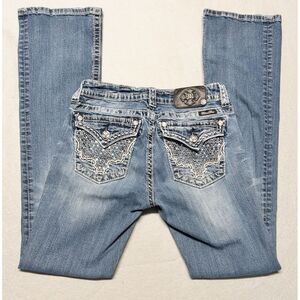 Miss Me Mid Rise Boot Cut Womens Embellished Jeans Size 28  Sunflower Button